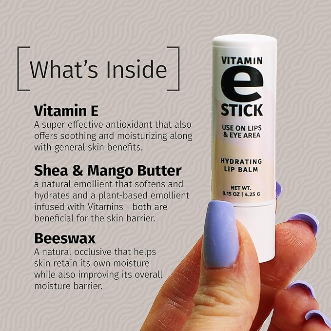 Reviva Labs Vitamin E Stick - Hydrating Lip Balm for Chapped Lips & Under Eye Care - Moisturizing with Beeswax, Shea Butter & Allantoin - Vitamin E Lip Balm for Men & Women (Pack of 6)