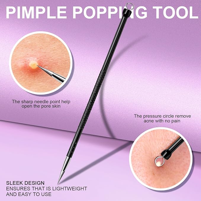 Teenitor Pimple Extractor Tool Comedone Extractor Acne Tool Blackhead Removal Tool 2-in-1 Pimple Popper Tool for Face and Nose Black