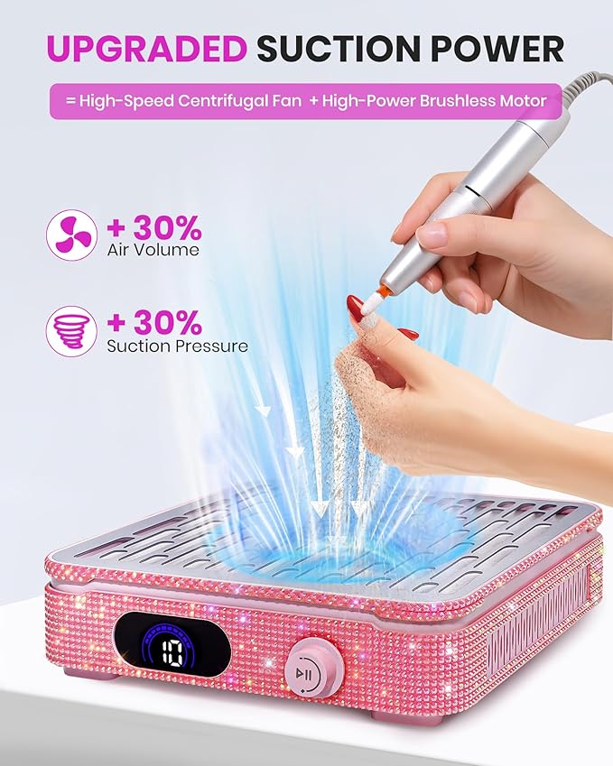 Nail Dust Collector, Corded Powerful Suction Dust Collector for Nail Tech with 10 Speed Levels, Low Noise Nail Fan Dust Collector for Professional Salon & Home, Detachable & Easy to Clean