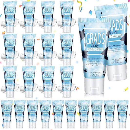 24 Pcs Mini Sunscreen Bulk for Summer Wedding Party Spf 30 Water Resistant Sunscreen Lotion Bulk 1oz Travel Size for Thank You Gifts Wedding Party Supplies (White Cream,Graduation)
