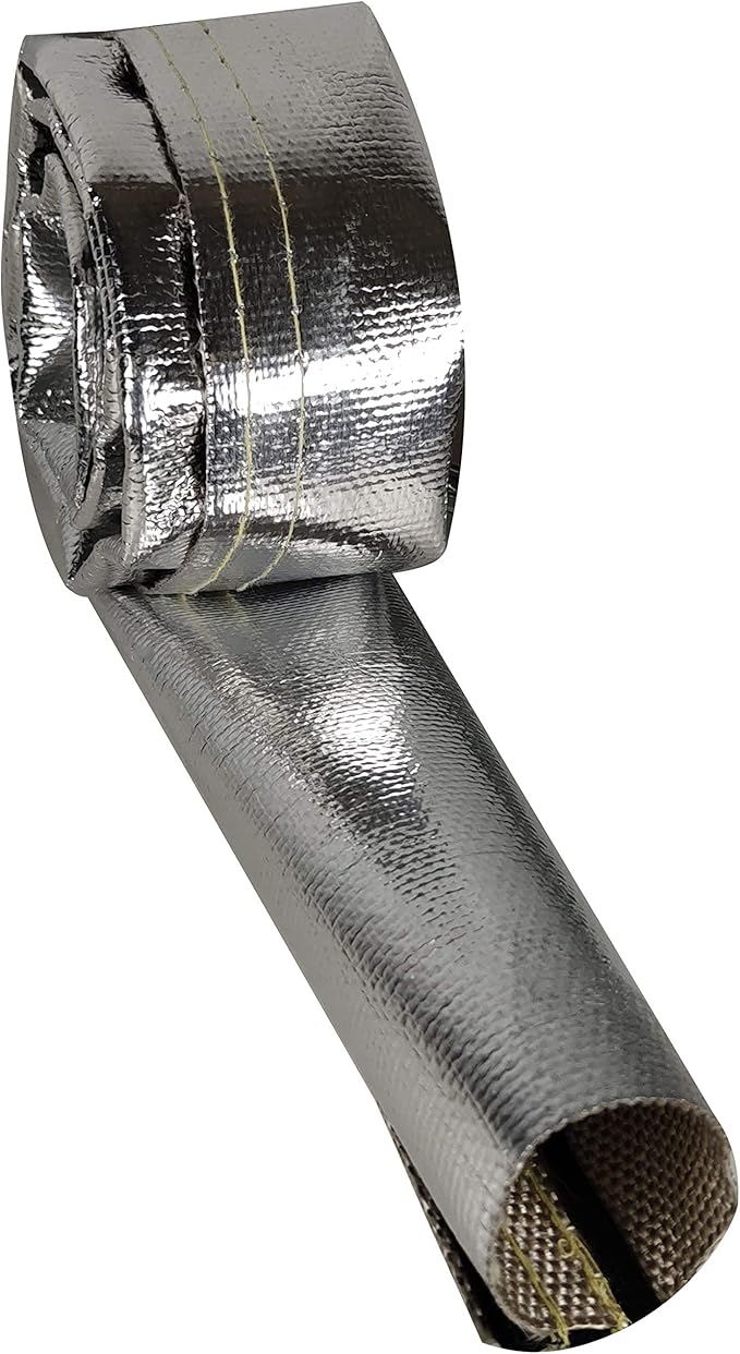 Heat Shroud 2" ID 3.2 ft Aluminized Sleeving Lightweight Aluminum Fiberglass Insulated Shield Sleeve for 2 OD Braided Hoses, Fuel Lines, Cables or Electrical Wiring Ultimate Heat Protection