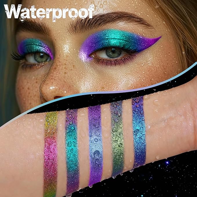 Chameleon Metallic Eyeshadow & Eyeliner Gel Pencil – Multichrome Shifting Colors Glitter Eye Makeup, Waterproof Long-Lasting Smudge-Proof Duochrome Pencil (Teal Green to Rose Magenta)