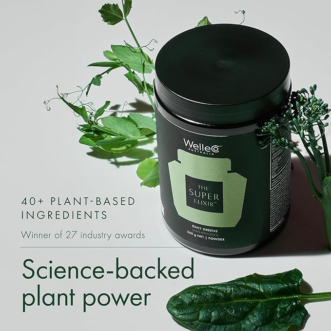 WelleCo The Super Elixir, Daily Greens Powder with Probiotics, Superfoods & Whole Foods, Unflavored Drink Mix for Gut Health, Immunity, Energy, Skin & Hair, 10.5oz Jar