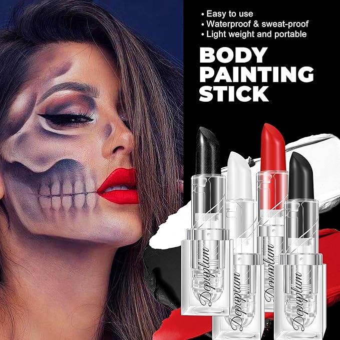 Halloween White Lipstick Matte Body Painting Stick for Women Waterproof Lipsticks Dark Long Lasting Lip Stick Gothic Zombie Vampire Cosplay Cruelty Free Lipstick, DU-White