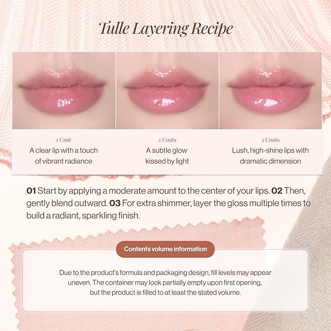 ENTROPY MAKEUP Tulle Lip Gloss, Lightweight 3D Pearl Shimmer, Ultra-Gloss High Shine, Non-Sticky Moisturizing Lip Gloss with Peptide Complex, Satin