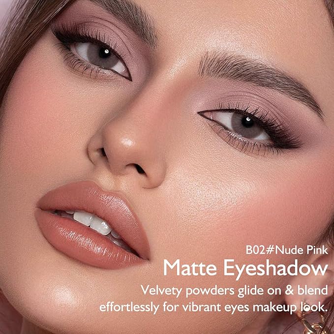 Nude Pink Matte Eyeshadow Palette, Single Eye Shadow Palette High Pigment sombras para ojos Nude Eyeshadow Velvet Compact Pressed Powder Primer Lightweight Blendable for Daily Natural Eye Makeup