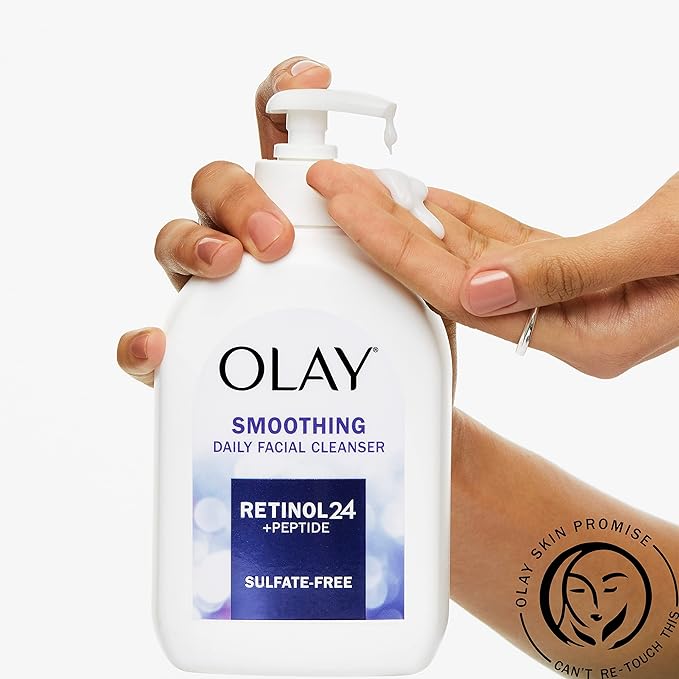 Olay Face Wash, Daily Facial Cleanser with Retinol, Peptides & Glycerin - Smoothing, Noursihes Skin Surface, Hydrates while Cleansing - Sulfate-Free, Paraben-Free, 16 Oz