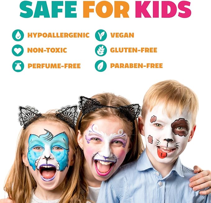Kraze FX Splash Glam 6 Color Metallic Split Cake Palette (6 gm) with Brush - Water Activated, Hypoallergenic, Safe, Non-Toxic Face Painting Kit for Sensitive Skin, Kids & Adults