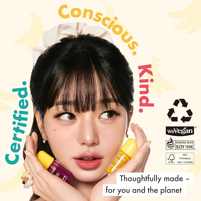 Amuse Seoul Banana Lip Oil (04 Juicy Peach) – Skincare-Infused Hydrating Vegan Lip Oil, Banana-Scented, Lightweight Non-Sticky Glossy Finish, with Peptide & Rice-Based PDRN