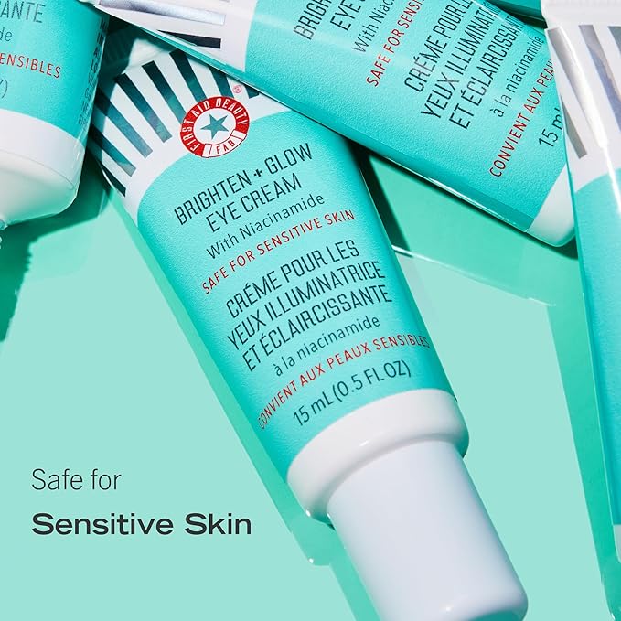 First Aid Beauty - Brighten + Glow Eye Cream with Niacinamide, Gives Skin an Instant Glow and Hydrates to Gradually Brighten & Help Reduce Appearance of Dark Circles, Safe for Sensitive Skin, 0.5 oz