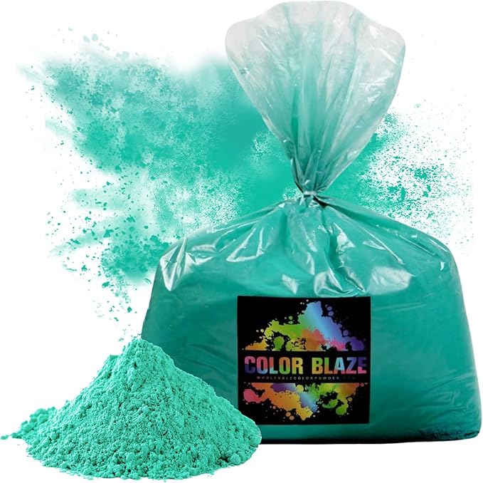 Color Blaze Holi Colored Powder - 5 lbs of Teal Powdered Color - for Fun Runs, Color Toss, Rangoli, Powder War, Backyard Party & Festivals - Pack of 1 Colorful Bag - 5 Pounds in Bulk - Teal