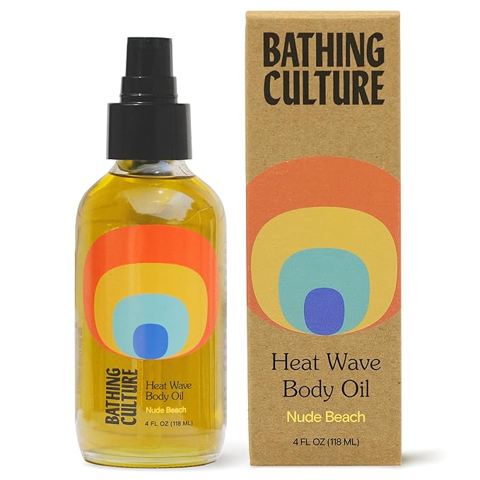 Bathing Culture, Organic Heat Wave Body Oil, Organic Body Oil for Women and Men, After Shower Moisturizer, Natural, Biodegradable, Sustainable, Vegan Personal Care, Nude Beach Scent, 4 fl oz, 118 ml