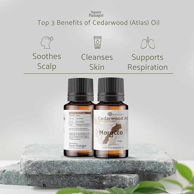 Pure Cedarwood (Atlas) Essential Oil (15ml) - Direct from Malagassi Essential Oils Farm in Morocco - Essential Oils for Diffusers and Aromatherapy | Pure Therapeutic Grade