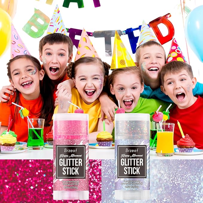 Brzeaf Christmas Pink Glitter Makeup, Not Greasy & Long Lasting, Chunky Glitter for Face/Body/Hair/Eyes/Lip, Singer Concert Music Rave Festival, Glitter Stick Makeup & Face Glitter Gel for Women Men