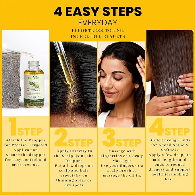 Herbishh Rosemary Hair Essence Oil (50 ml) With Peppermint & Lavender – Growth Oil for Hair Thickening, Dry Scalp Treatment, Helps Support Regrowth & Reduce Breakage, For Men & Women