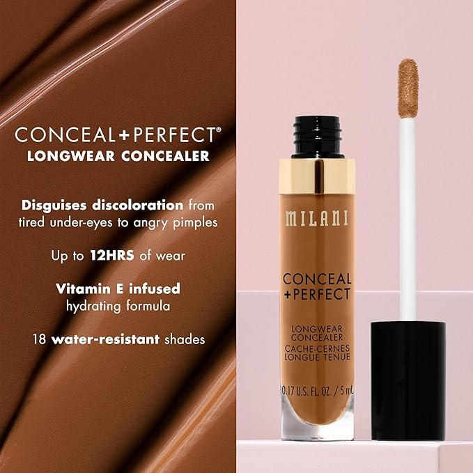 Milani Conceal + Perfect Longwear Concealer Full Coverage Infused with Hyaluronic Acid & Vitamin E, Cover Dark Circles, Blemishes & Skin Imperfections for Long-Lasting Wear - Pure Ivory