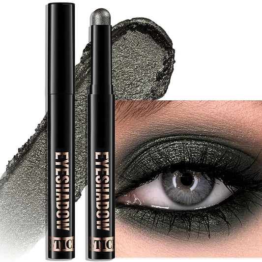 Black Eyeshadow, Shimmer Cream-to-Powder Eye Shadow Stick Waterproof Long Lasting Glitter Neutral Smoky Eyeshadow Pencil Highlighter Makeup High Pigmented Blendable Eyeliner Pen for Women