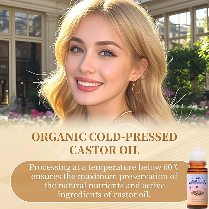 2-Pack Organic Golden Castor Oil Roller Ball Essential Oil, 100% Pure Natural, Holistic Goddess Frankincense and Castor Oil Suitable for Skin, Rose Quartz, Deep Moisturizing, Cold Pressed, 1.7 Fl Oz