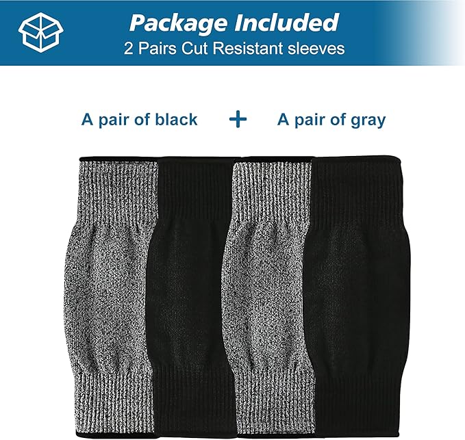 CAWANFLY 2 Pairs Protective Arm Sleeves, Cut Resistant Sleeve Arm Protectors Anti Abrasion Safety Armband for Garden Kitchen Work (Black+Grey)