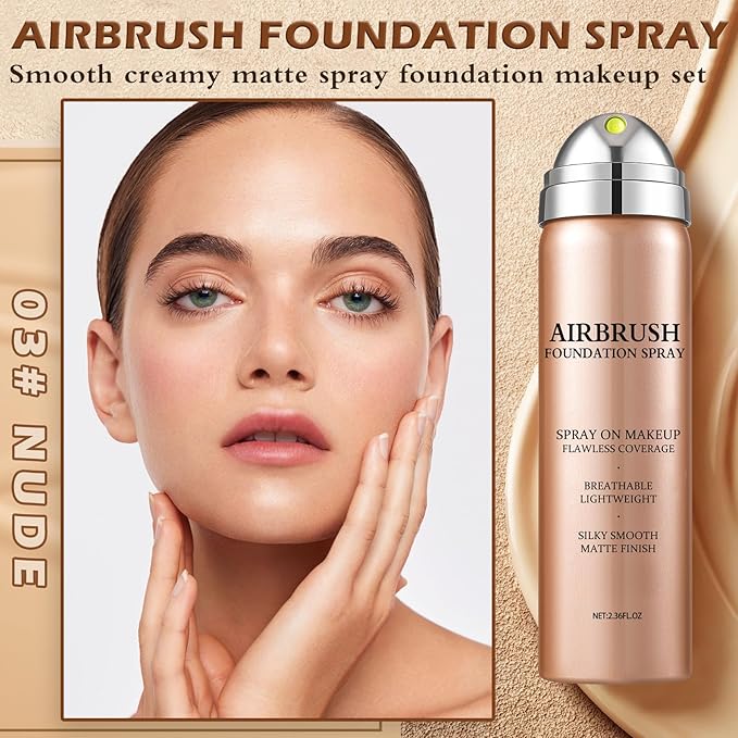 Air Brush Makeup Foundation,Magic Minerals Airbrush Foundation Makeup,Silk Flawless,Buildable Coverage,Moisturizing Formula for Smooth Radiant Skin (03 Nude Color)