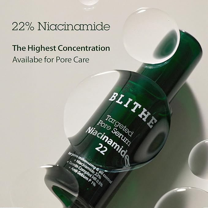 BLITHE Targeted Pore Serum with 22% Niacinamide for Oil Control, Pore Minimizer for Face, Korean Skin Care, K-Beauty Gift & Stocking Stuffer Idea – 1 fl oz