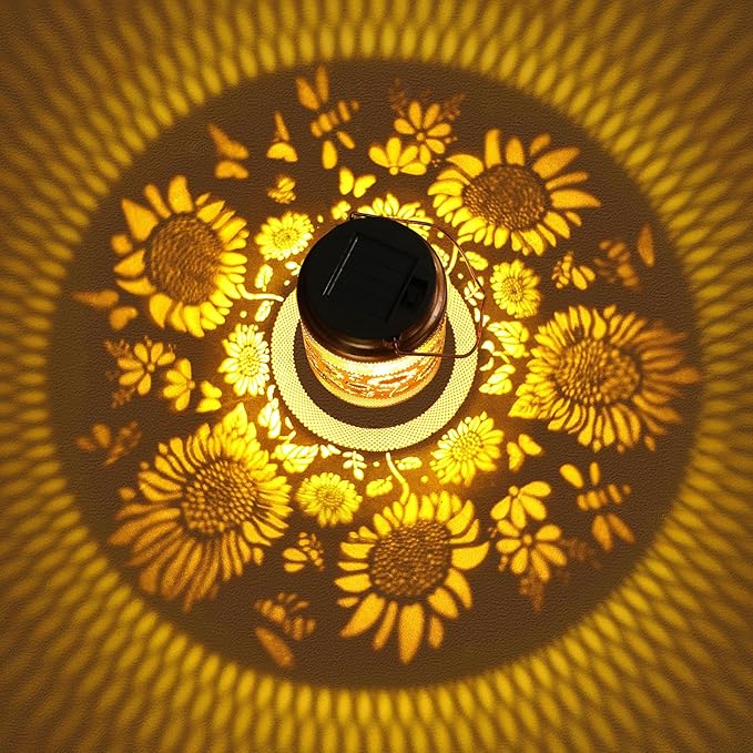 2 Pack Sunflower Solar Lanterns Outdoor Waterproof Solar Garden Decor, Birthday Gifts for Christmas Women Mom Grandma, Metal Hanging Lights with Shepherd Hook for Outside Yard Patio Pathway Backyard