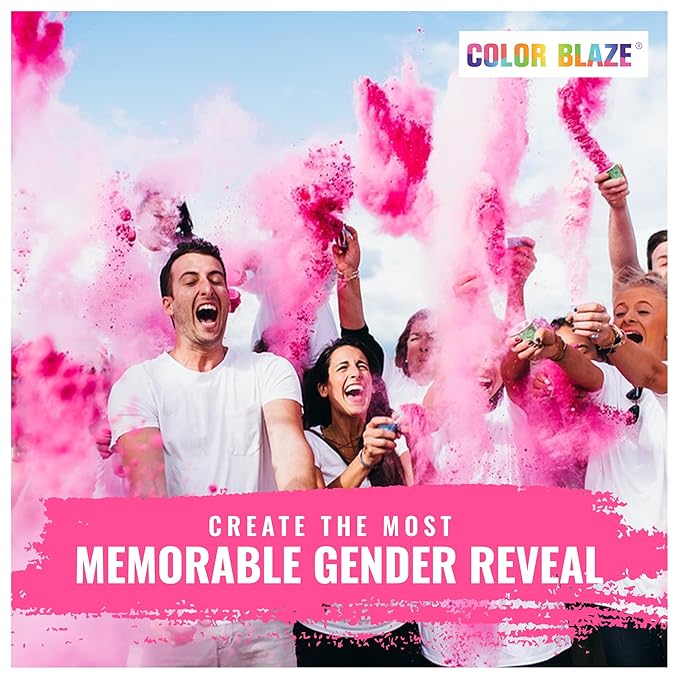 Color Blaze Baby Gender Reveal Color Powder Packets - 75 g Each - 10 Packs of Pink Colored Powder for Girl - For Car & Motorcycle Burnout, Exhaust, Color Toss, Photoshoot, Party & Festival - Pink