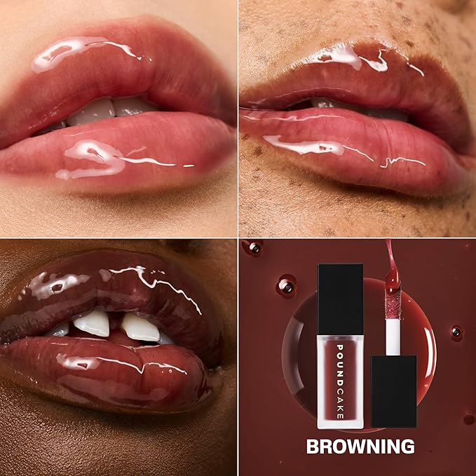 POUND CAKE Cake Theory: Lip Tone Equalizing Oil | For Balanced Lip Color | Hydrating and High-Shine Blurring Lip Oil with Purple Brown Tint | Clean, Vegan, and Moisturizing Formula – 0.23 oz, Browning