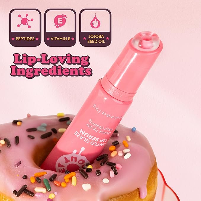 Absolute New York Sweet Pout Tinted Glaze Lip Serum, Donut Tip Applicator, Hydrating Formula with Peptides, Vitamin E and Jojoba Seed Oil (Strawberry Drizzle)