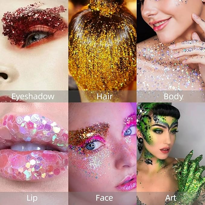 Body Glitter Stick, Holographic Sparkling Sequins Neon Outfit Rave Festival Party Christmas Accessories Face and Body Glitter Gel Makeup (Red & Green & White)