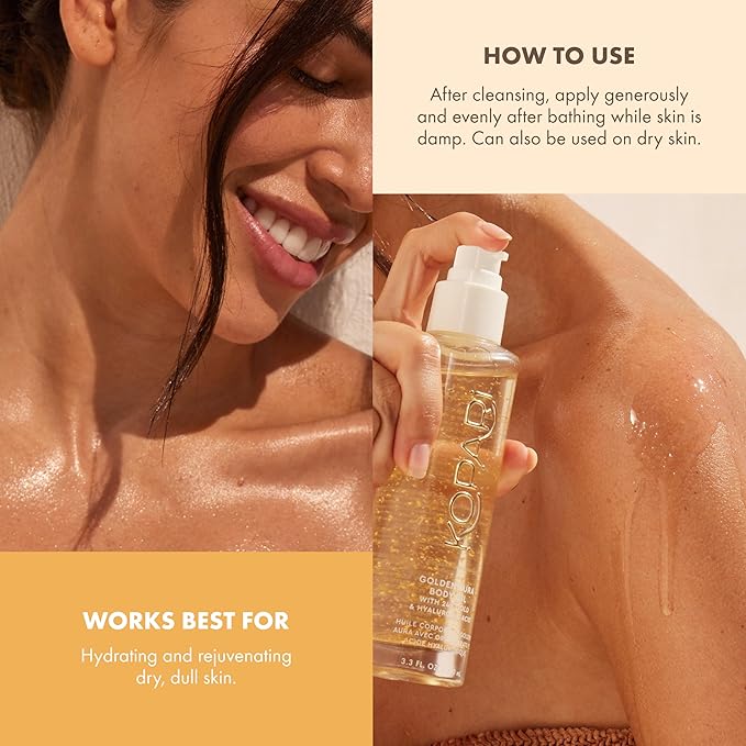 Kopari Golden Aura Body Oil with 24k Gold & Hyaluronic Acid - Hydrating Formula for Glowing Skin 3.3 oz
