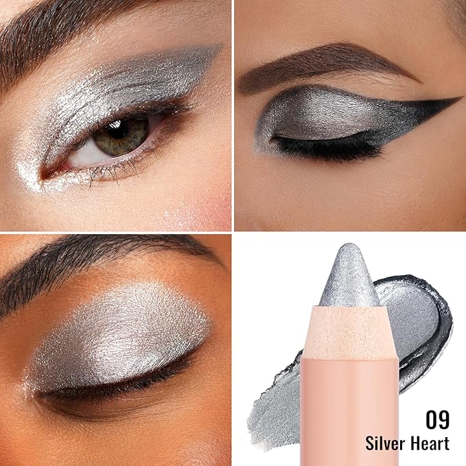 Oulac Waterproof Silver Eyeshadow Pencil – Twist-Up Crayon, Creamy Blendable Texture, Vegan & Cruelty-Free Eye Makeup, 1.25g, 09 Silver Heart