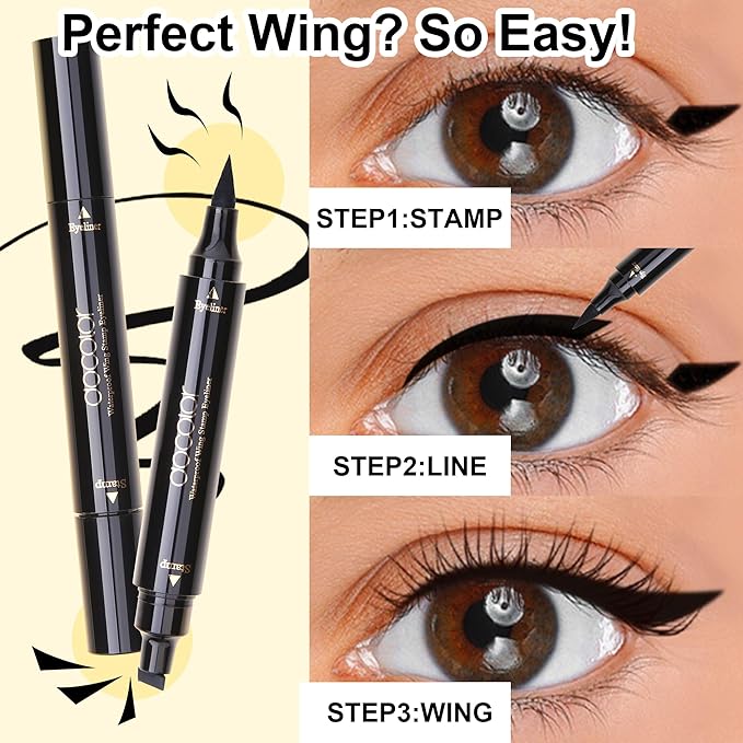 docolor Eyeliner Stamp Double-sided Liquid Winged Eye Liner Pen Waterproof Smudgeproof Long Lasting Wing Original Eyeliner Pen(2PCS,Black)