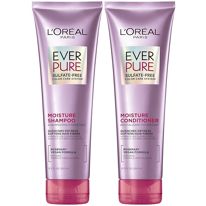 L'Oreal Paris Moisture Sulfate Free Shampoo and Conditioner Set, Hair Care for Color-Treated Hair with Rosemary Botanicals, EverPure, 1 Kit