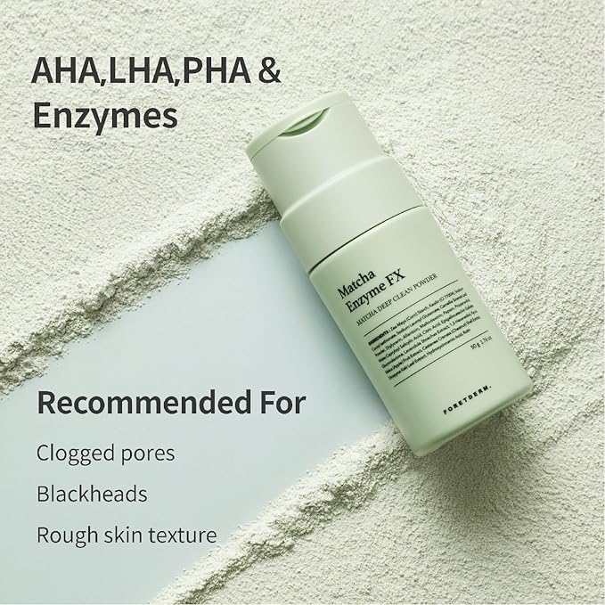 FORETDERM Matcha Enzyme FX Powder-To-Foam Cleanser, Enzyme Face Wash With Matcha Extract, Hydrating Korean Facial Cleanser For Daily Use, Water-Based Fragrance Free Formula, All Skin Types, 1.76oz