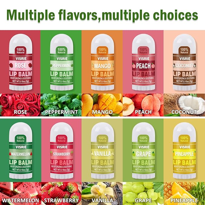 Mini Lip Balm 60 Pack, Natural Lip Balms Bulk with Vitamin E and Coconut Oil, Moisturizing Lip Balm for Dry Cracked lips - 10 Flavors