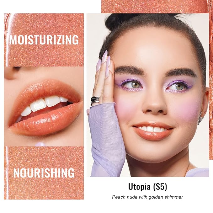 Oulac Moisturizing Shine Peach Pink Lipstick For Women 3PCS, 2 in 1 Tinted Lip Balm, Hydrated Juicy and Glossy Lip Color for Dry, Cracked and Chapped Lips, Vegan [05+S05+13]