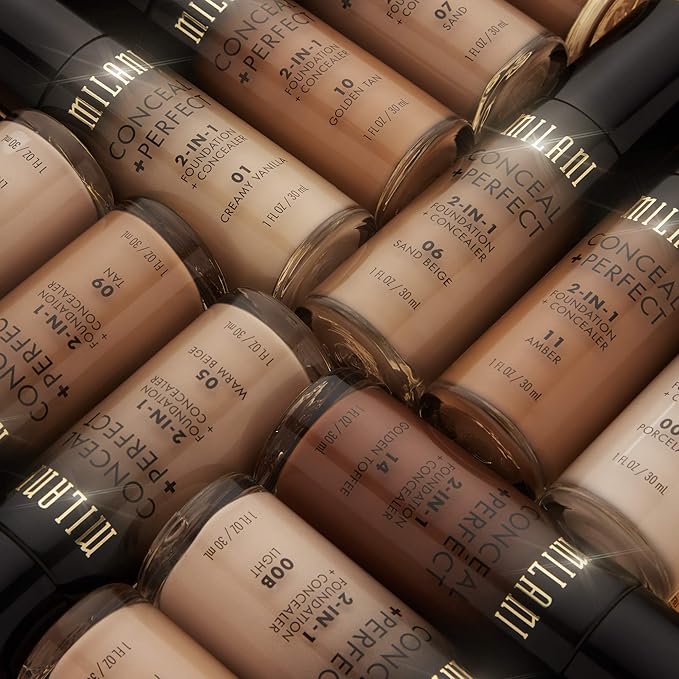 Milani Conceal + Perfect 2-in-1 Foundation + Concealer for a Flawless Complexion, Under Eye Corrector, Cover Redness and Imperfections, Waterproof and Sweatproof - Creamy Nude