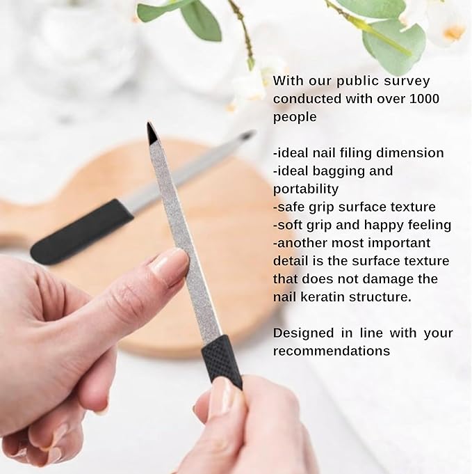 Professional Sapphire Black Nail File – 6.7" Stainless Steel, Double-Sided Metal File, Ergonomic Non-Slip Handle, for Natural, Gel, Acrylic Nails, Manicure & Pedicure Tool