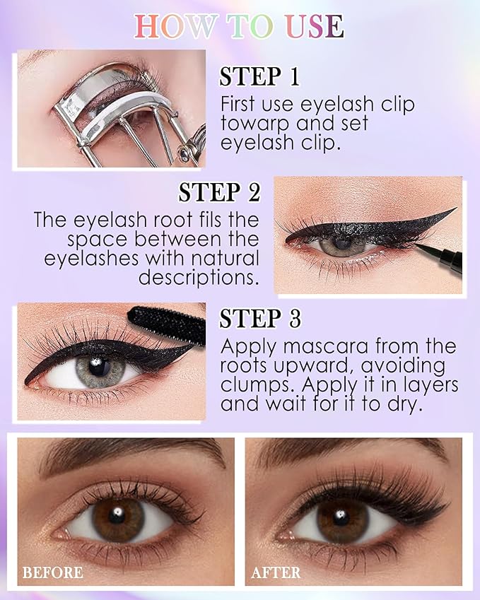 Blue Mascara Liquid Eyeliner Set, Update Longlasting Waterproof Color Eye Liner Pen, 5D Silk Fiber Colored Mascara Volume and Length, Christmas Party Stage Use Eye Makeup Gift Kit for Women Girl-04