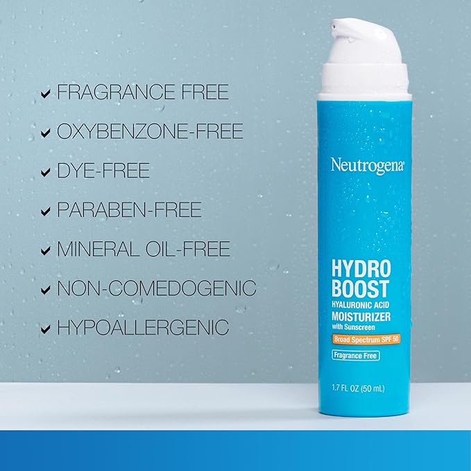 Neutrogena Hydro Boost Hyaluronic Acid Face Moisturizer with Broad Spectrum SPF 50 Sunscreen, Non-Greasy, Fragrance Free Daytime Facial Moisturizer to Hydrate & Soothe Dry Skin, 1.7 fl. oz