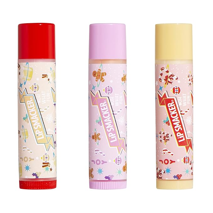 Lip Smacker Holiday Christmas Flavored Lip Balm Original & Best Tin - Moisturizing, Soothing Trio Eggnog, Gingerbread, & Candy Cane