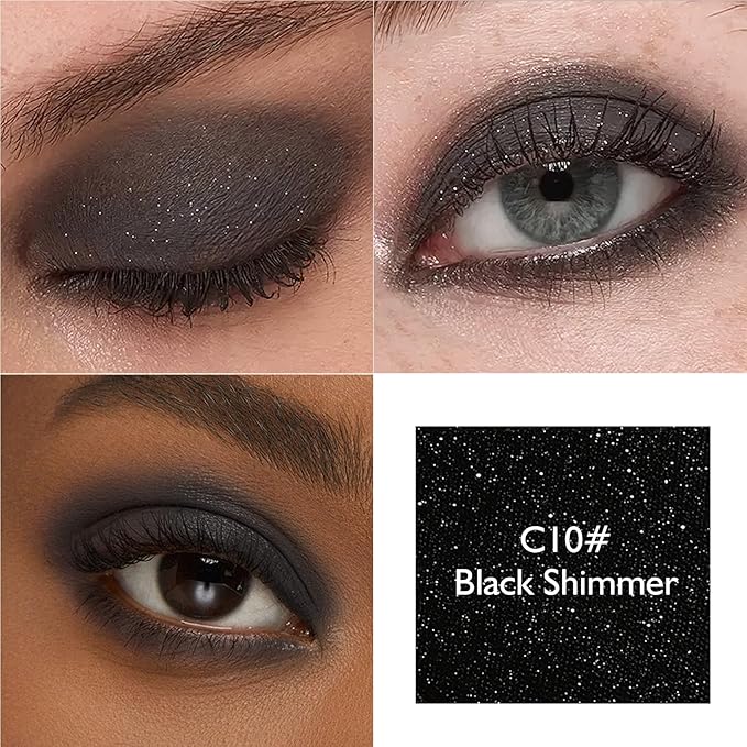 Black Shimmer Eyeshadow Palette, Single Black Smoky Eye Shadow Palette High Pigment sombras para ojos Mini Velvet Pressed Powder Lightweight Blendable Matte Eyeshadow Travel-Friendly Makeup Kit