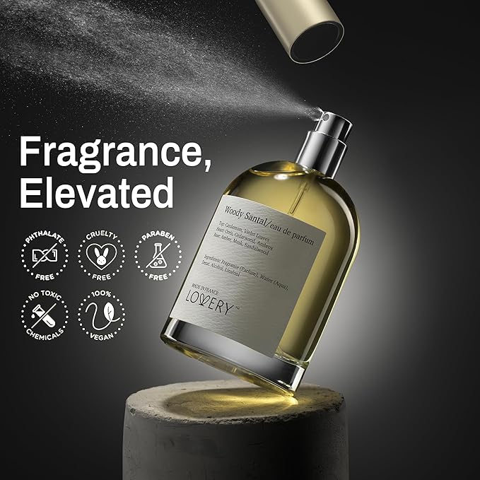 LOVERY Woody Santal Sandalwood - Inspired by Fragrance perfume S.antal 33. Womens Perfume with Travel Spray Bottle - Women's Eau De Parfum, Long Lasting, 8+ hours, Clean Ingredients, 100mL + 10mL