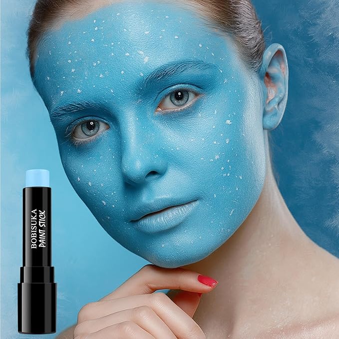 BOBISUKA Light Blue Face Paint Stick – Sweatproof Eye Black for Baseball Football Softball Sports, High Coverage Halloween Makeup Cosplay SFX – Ideal for Ice Fairy, Frost Spirit, Mermaid Looks