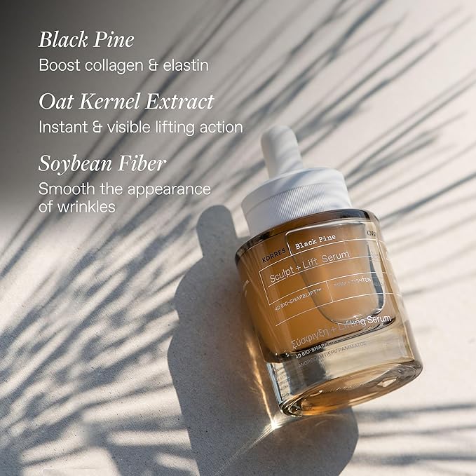 Korres Black Pine Sculpt & Lift Face Serum, Daily Facial Serum for Women & Men, Tightening & Hydrating for Fine Lines & Wrinkles, Supports Collagen & Elastin, 1.01 fl oz, Stocking Stuffer