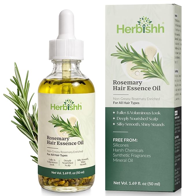 Herbishh Rosemary Hair Essence Oil (50 ml) With Peppermint & Lavender – Growth Oil for Hair Thickening, Dry Scalp Treatment, Helps Support Regrowth & Reduce Breakage, For Men & Women
