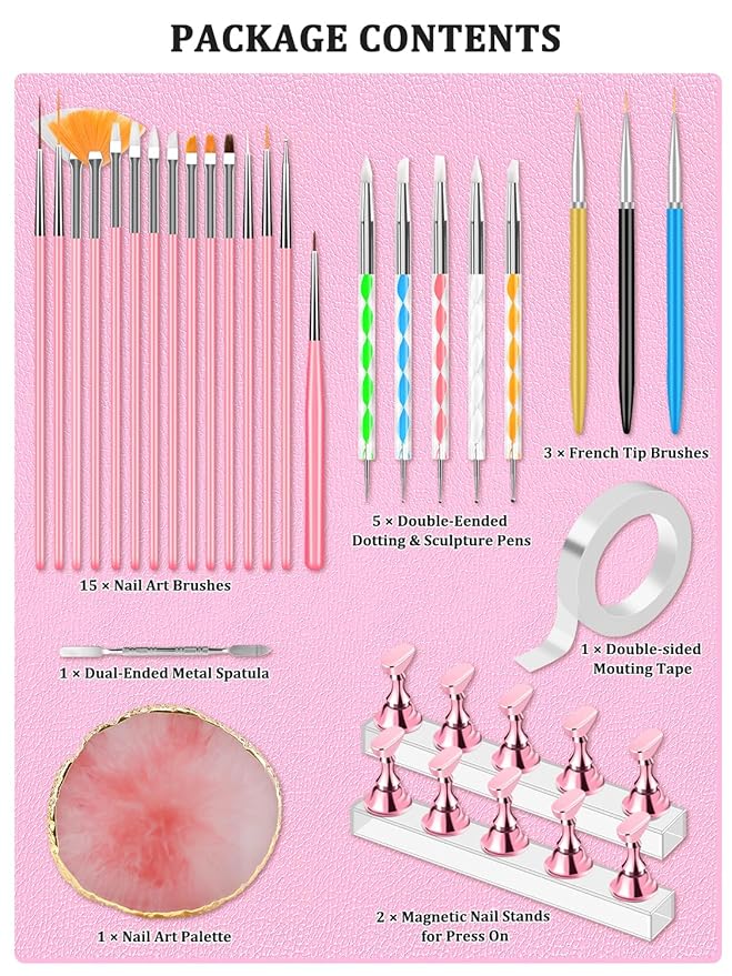 Nail Art Design Tools, Nail Stand Holder for Painting Nails, Nail Art Brushes, Nail Dotting Sculpting Gel Tool, French Tip Tool Liner Brushes, Nail Art Palette Spatula, Nail Stuff for Nail Techs