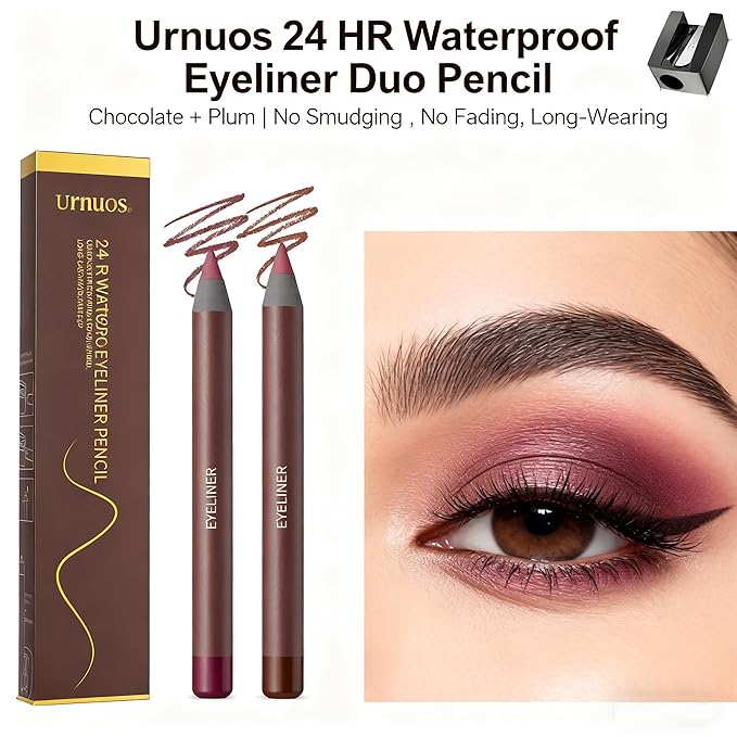 24 HR Waterproof Eyeliner Duo Sharpenable Eye Pencil, Duo Sharpenable waterproof Eye pencil,No Smudging, No Fading, Long-Wearing, Smooth and Easy To Color (Chocolate)
