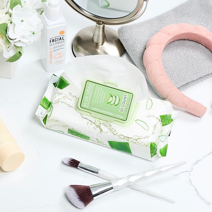 Body Prescription Makeup Cleansing Wipes - Gentle and Effective Face Wipes, 50 Count (Pack of 2), Aloe Vera